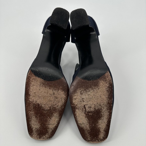 Stuart Weitzman Shoes Womens Size 9.5 Navy Mary Jane Heels Pumps Square Toe - Picture 7 of 8